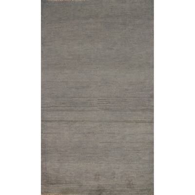 Grey Stripe Gabbeh Oriental Rug Handmade Wool Carpet - 3'7"x 6'8"