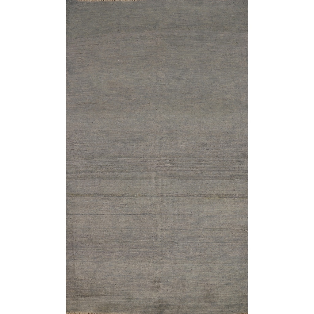 Grey Stripe Gabbeh Oriental Rug Handmade Wool Carpet - 3'7"x 6'8"