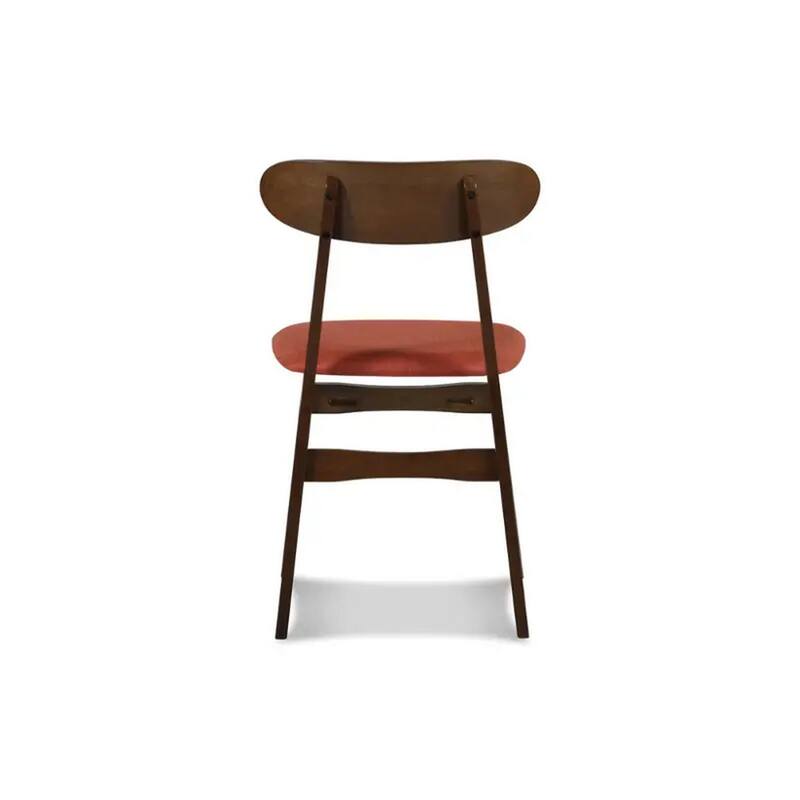 Bev 20 Inch Set of 2 Dining Chairs, Orange Cushions, Dark Brown Rubberwood
