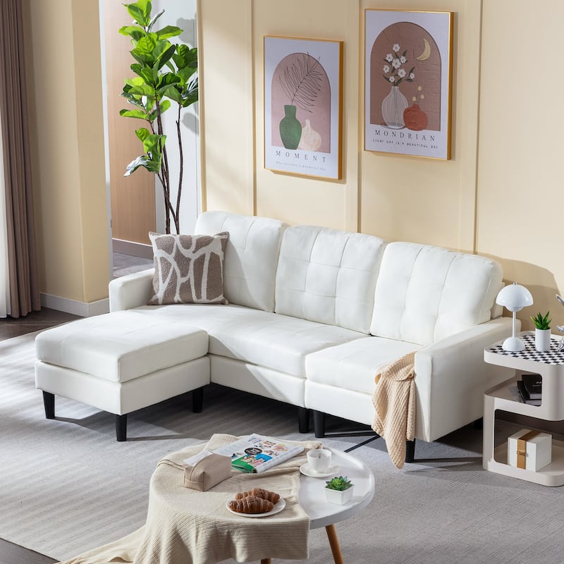 Javlergo Convertible Sectional Sofa, L Shaped Couch with Linen Fabric, Reversible 3-Seater Lounge Couch for Living Room
