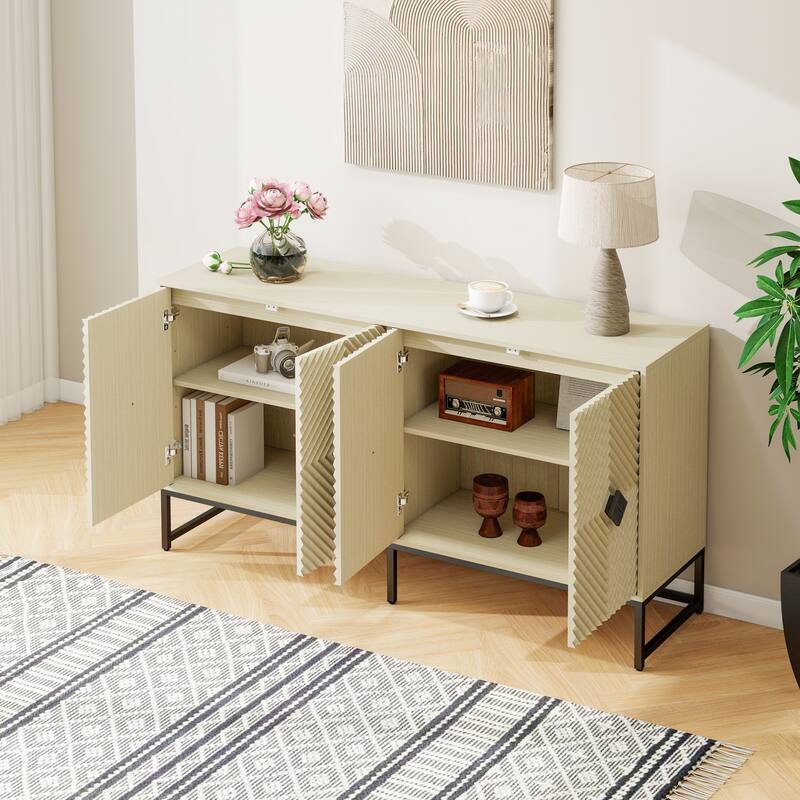 GDFStudio - Modern Diamond-Carved Sideboard Buffet Cabinet with Adjustable Shelves