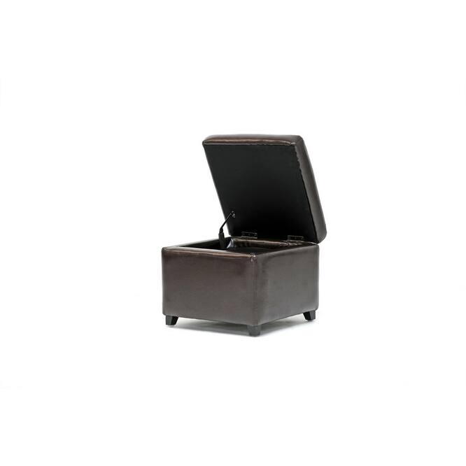 Dark Brown Full Leather Small Storage Cube Ottoman