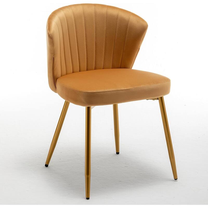 Modern Velvet Accent Chair with Channel-Tufted Design Comfortable and Trendy Armless Seat - Gold Yellow
