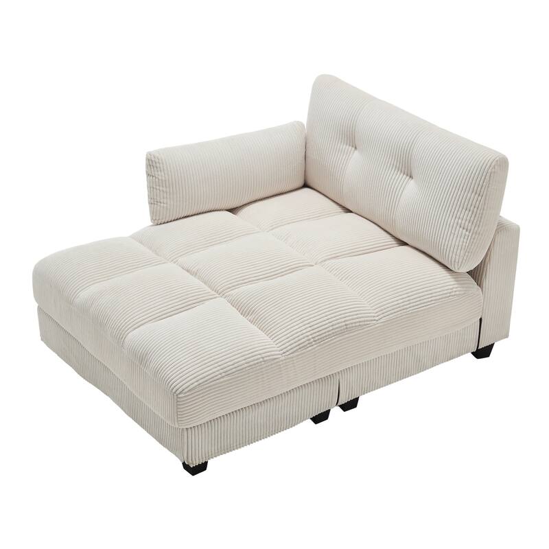 Oversized Corduroy Upholstered Single Chaise Lounge Sofa Couch Switchable Armrest with Cup Holders, USB Ports and Pockets