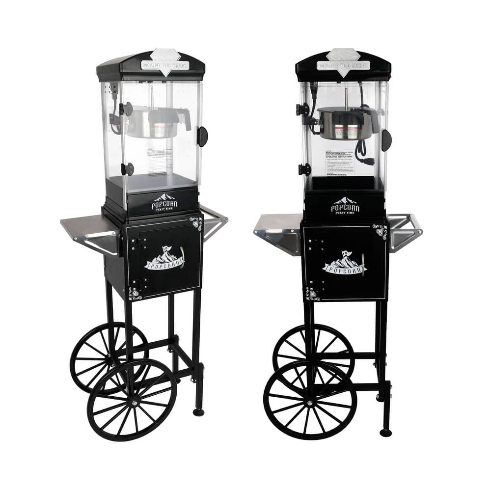 Popcorn Machine with Cart ,Wheels & 10 Oz Kettle Popcorn Maker Measuring 3 plastic spoon Home Theater Popcorn Machine