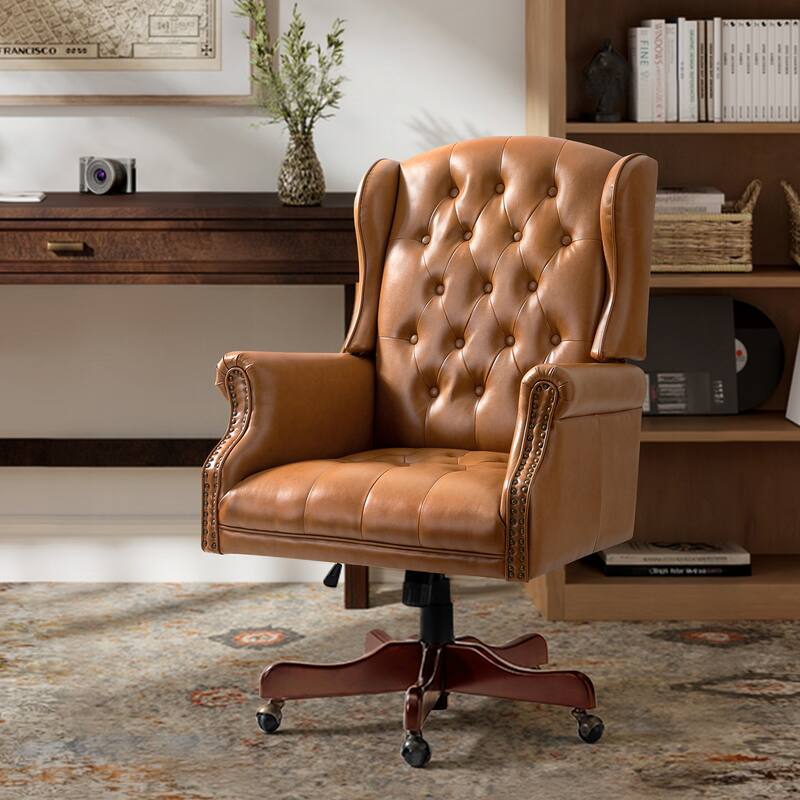 Maximiliano Modern Swivel Executive Chair with Tufted Back by HULALA HOME - CAMEL
