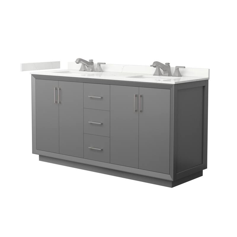 Wyndham Collection WCF414166D-QTZ-US3MXX Strada 66" Free Standing - Dark Gray / Giotto Quartz Top / Brushed Nickel