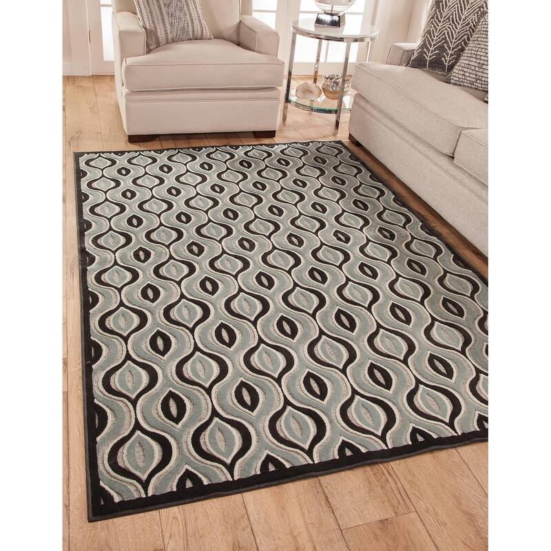 Black/Aqua/Grey Area Rug 5x8 - 6' x 7'