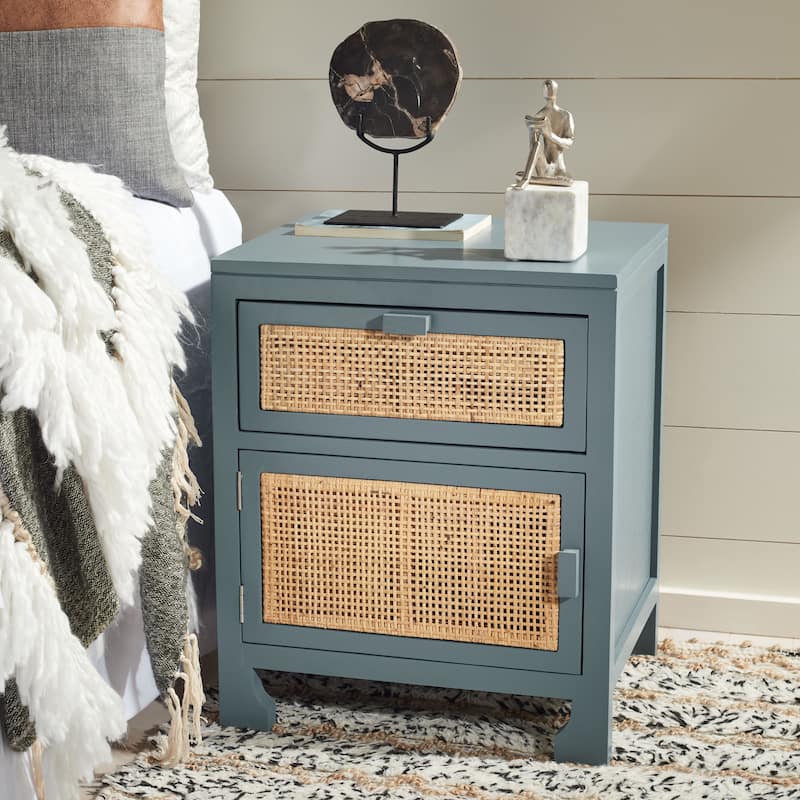 SAFAVIEH Zhane Coastal 1-Drawer 1-Door Nightstand - Blue Grey/Natural