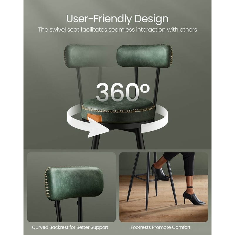 360 Swivel Bar Stools with Backrest and Steel Legs Footrest Perfect for Dining Room Set of 2