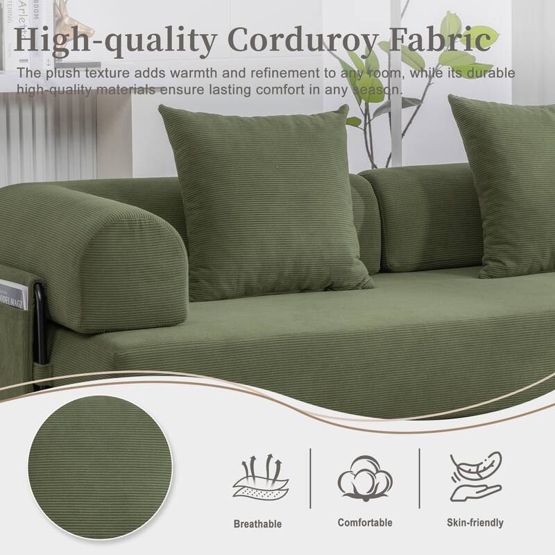 HOMEFUN Corduroy Upholstered Modern Comfort Foldable Compressible Sofa Bed with Sturdy Metal Frame