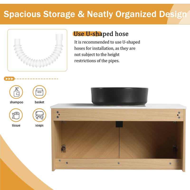 Malwee 30"/36" Floating Bathroom Vanity, Wall Mounted Bathroom Vanity with Ceramic Sink and Soft Close Door