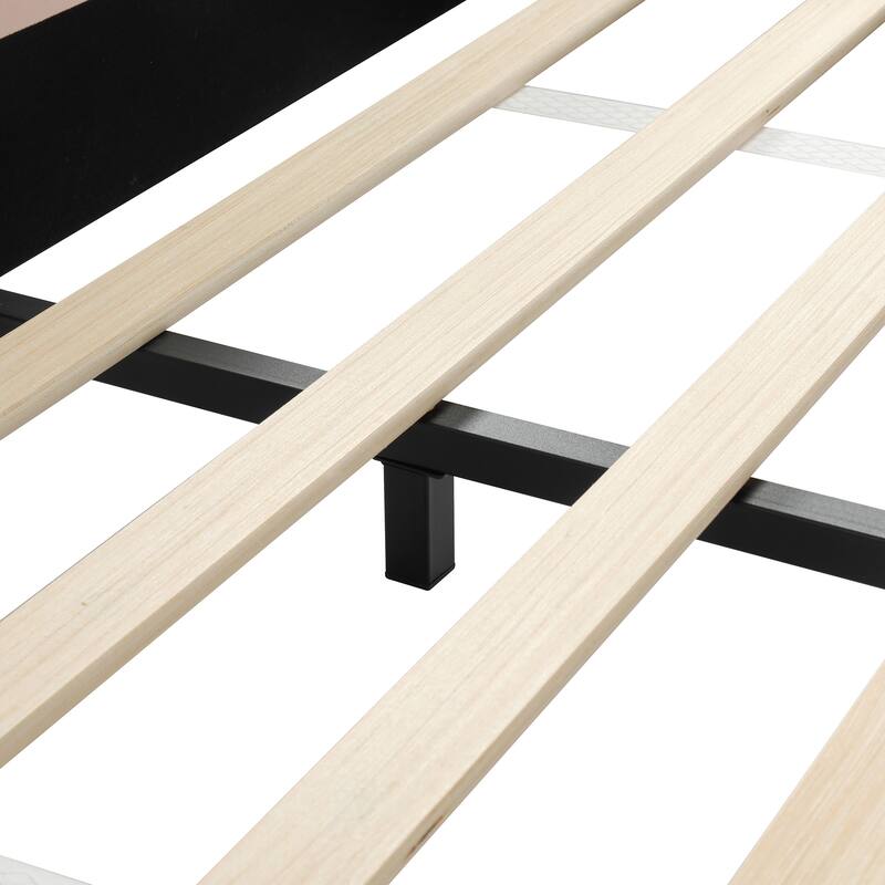 Queen/Full Mother & Child Bed with Bedside Desk, Velvet Upholstery & Round Stool