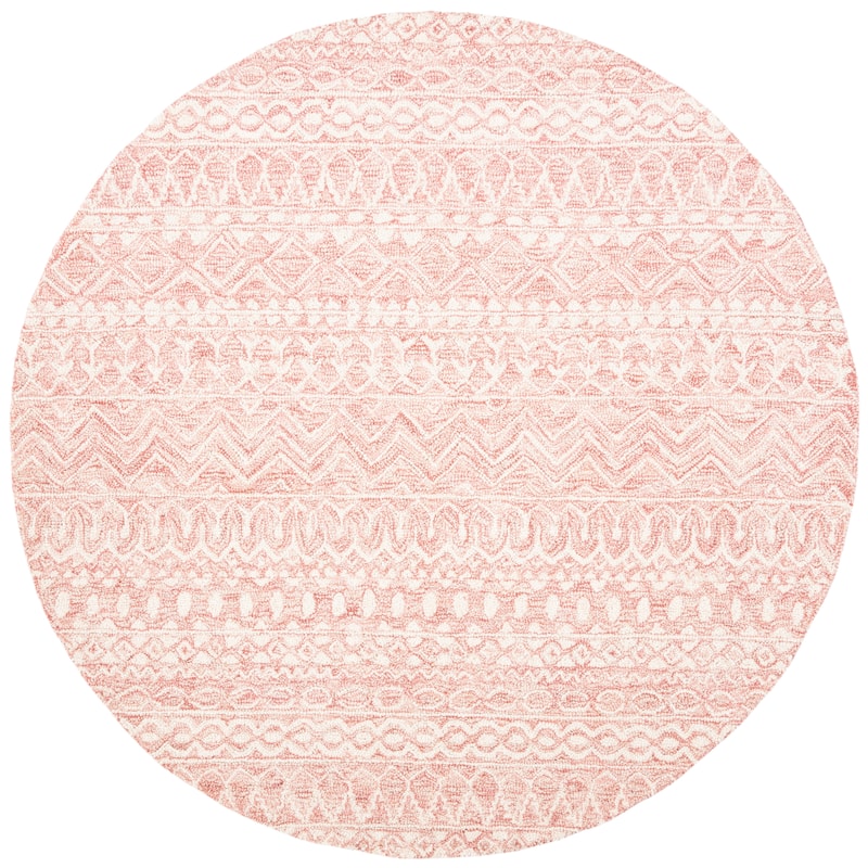 SAFAVIEH, Handmade Micro-Loop Fedosia Wool Rug - 7' Round - Pink/Ivory