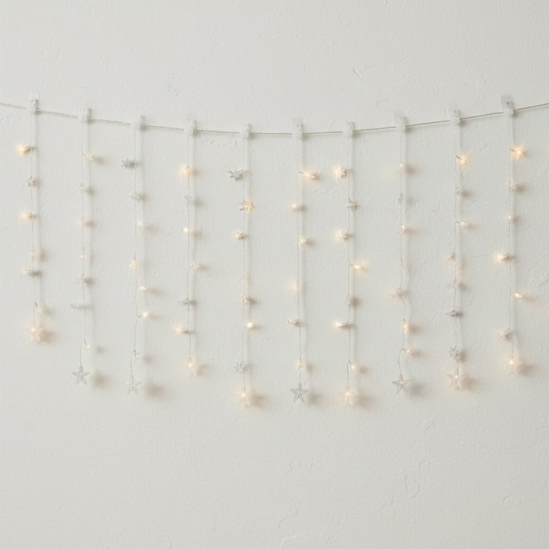 LED Stars Curtain Christmas Lights - Warm White - 7.5' Clear Wire - 120ct