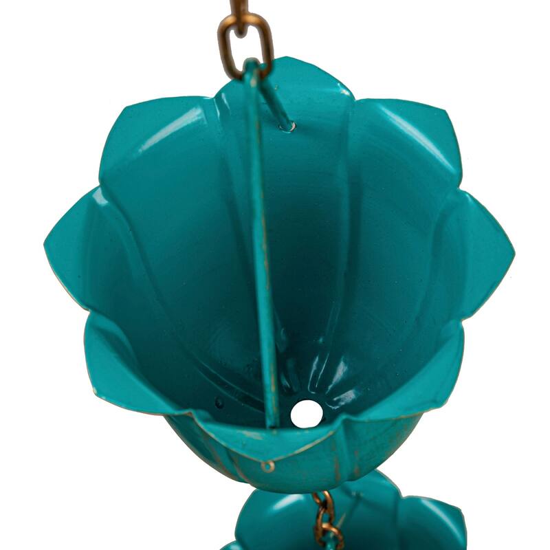 72 in. Blue Flower Cup Iron Rain Chain
