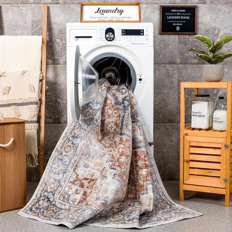 Hauteloom Neta Living Room, Bedroom Machine Washable Area Rug - Gray, Medium Gray, Rust - 6'7" x 9'