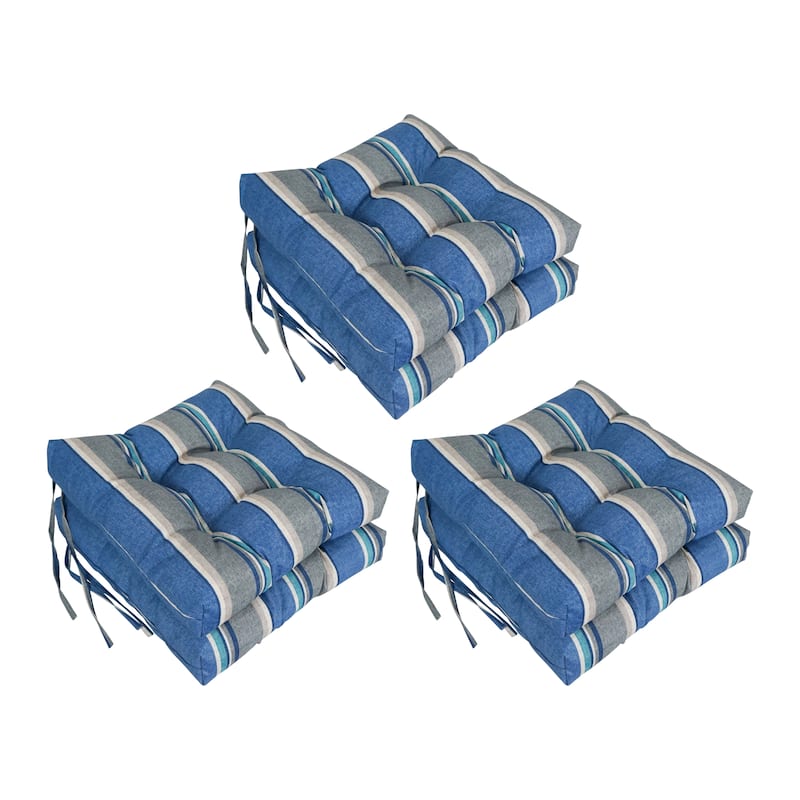 16-inch Square Tufted Indoor/Outdoor Chair Cushions (Set of 6) - Sovaro Denim