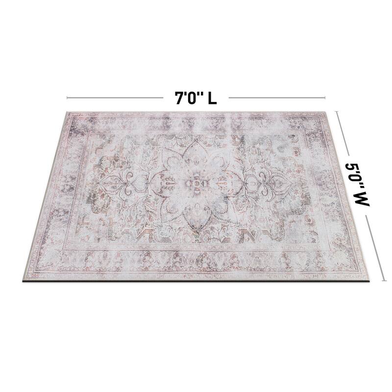 Bohemian Distressed Vintage Machine Washable Area Rug