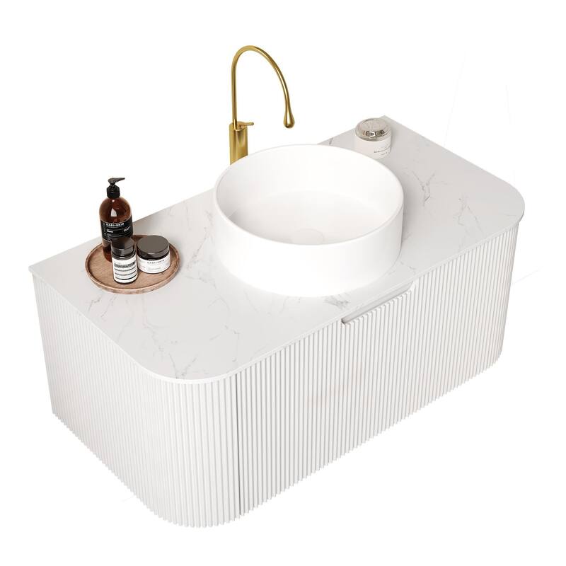 Wall Mounted Bathroom with White Round Ceramic Basin and Drawer
