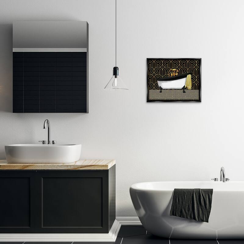 Stupell Bathroom in Deco Style Framed Floater Canvas Wall Art Design By Conrad Knutsen