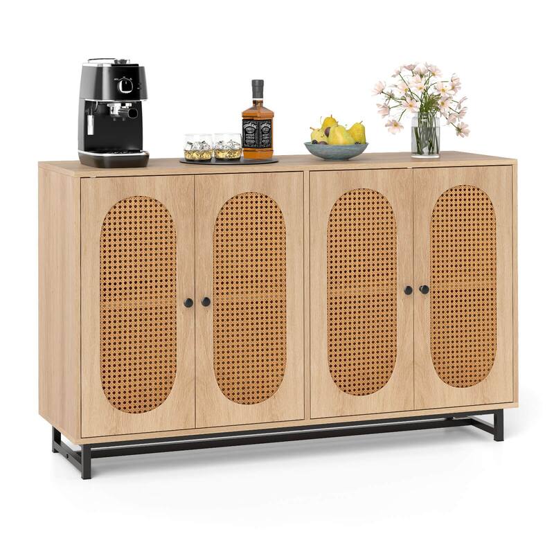 Costway 50" Buffet Cabinet with 4 Rattan Doors Adjustable Shelves - See Details - Natural - See Details
