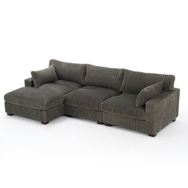 Plush Corduroy Upholstered Modular Sectional Sofa with Chaise