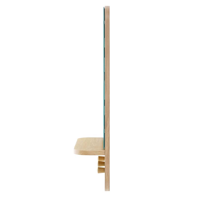Hollow Modern Oak Wall Mirror with Shelf and Hooks