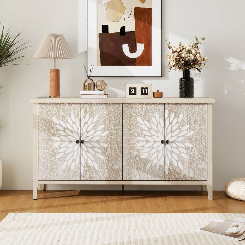 4-Door Carved Storage Cabinet Toy Cabinet Coffee Cabinet Sideboard