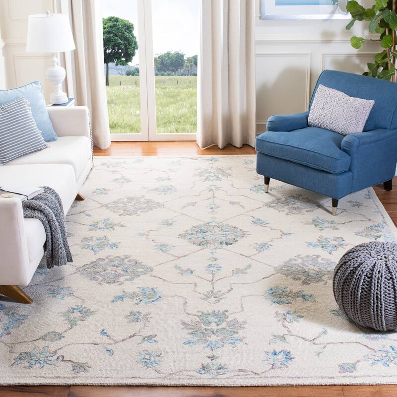 SAFAVIEH Handmade Micro-Loop Burcin Modern Wool Rug - 5' x 8' - Ivory/Grey