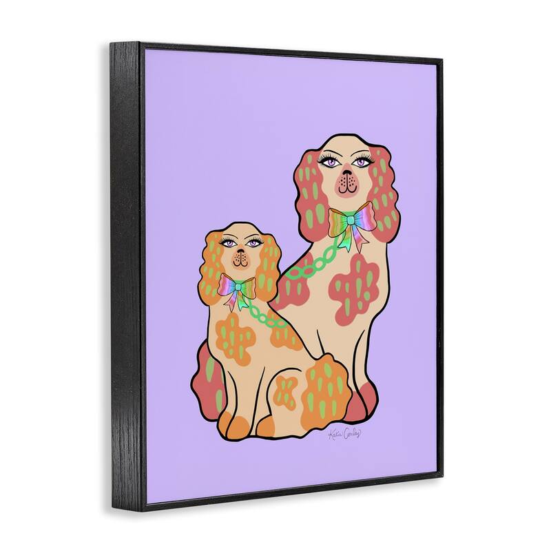 Stupell Funky Dogs on Purple Framed Giclee Art Design By Katie Conley