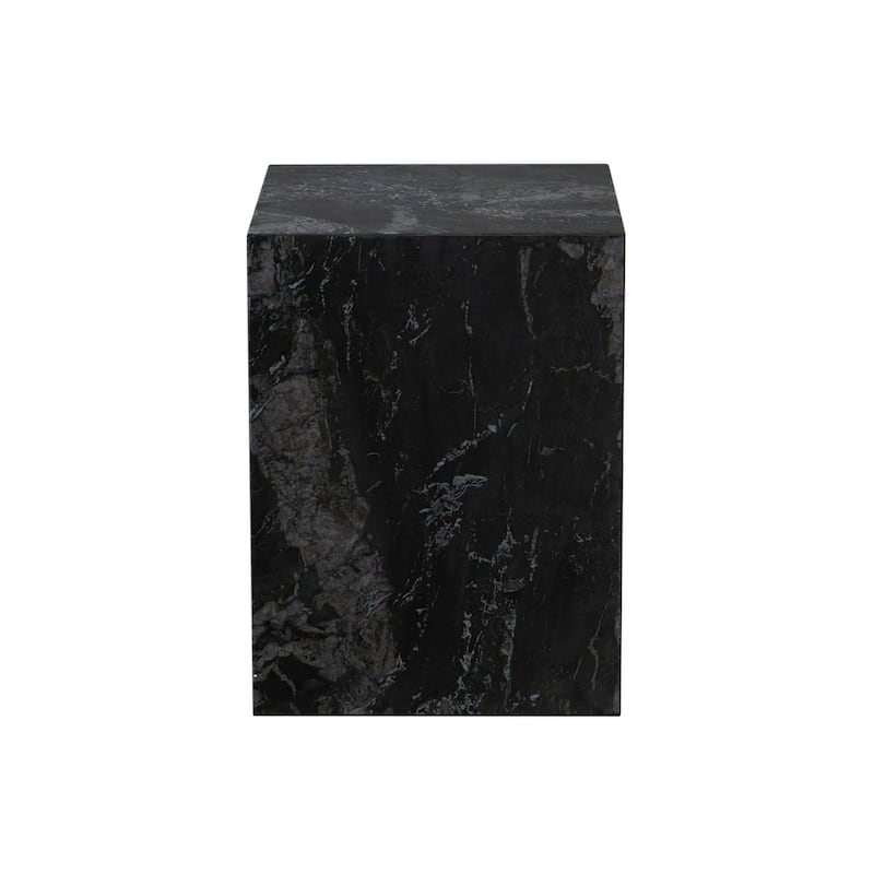 Rey Side End Table, 15 Inch Square Natural Black Marble Pedestal