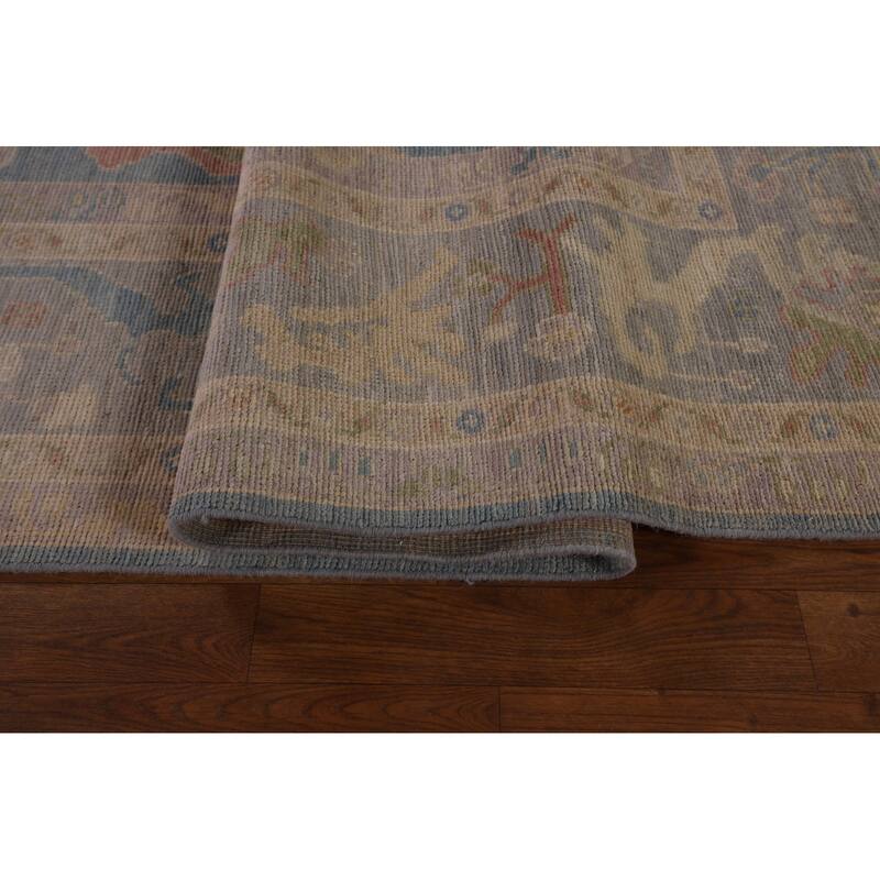 Blue Oushak Vegetable Dye Area Rug Hand-Knotted Wool Carpet - 9'0" x 12'2"