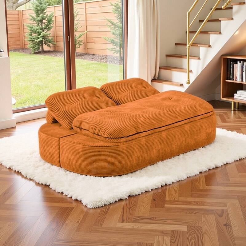 Oversized Loveseat Recliner Sofa, 2-in-1 Convertible Floor Sofa Bed, 3-Seat Sleeper Sofa with Adjustable Armrest