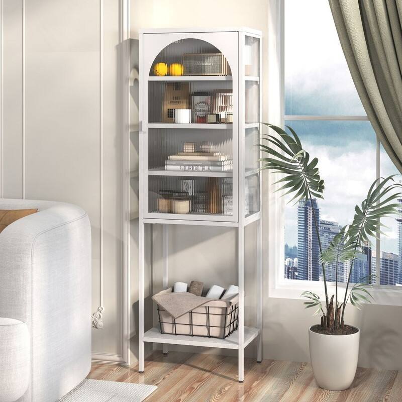 5-Tier Metal Display Storage Cabinet,Cube Bookshelf with 3 Adjustable Shelves - White