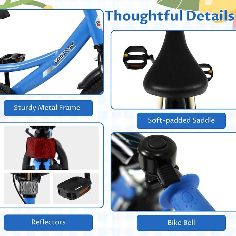 Costway 14" Kids Bike with Removable Training Wheels Adjustable Seat & - See Details