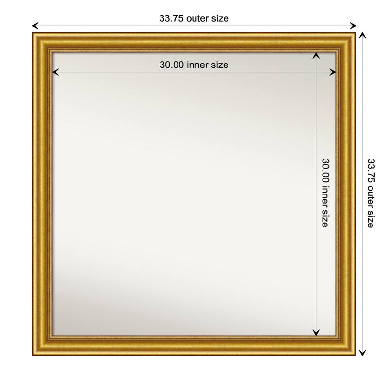 Townhouse Gold Framed Non-Beveled Custom Wall Mirror, Bathroom Vanity Mirror - Outer Size: 33.75 x 33.75