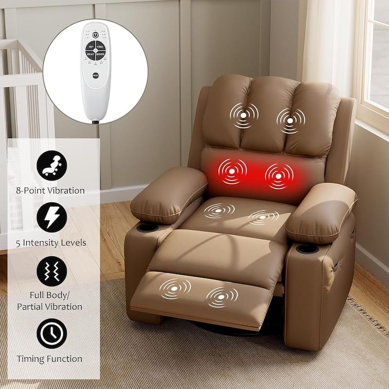 360° Rotation Manual Rocking Chair, Recliner Sofa Chair with Heat & Massage