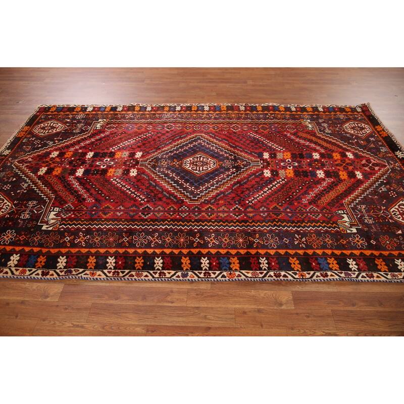 Geometric Red Shiraz Persian Vintage Area Rug Handmade Wool Carpet - 5'6" x 9'1"