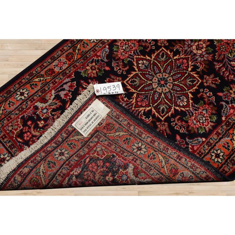 2'3''x11 Runner Hand Knotted Wool Navy Hamedan Traditional Rug - 2' 3'' x 11'