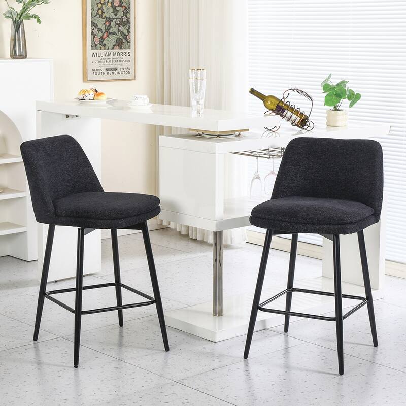 2PCS Swivel Linen Metal Legs Bar Stools