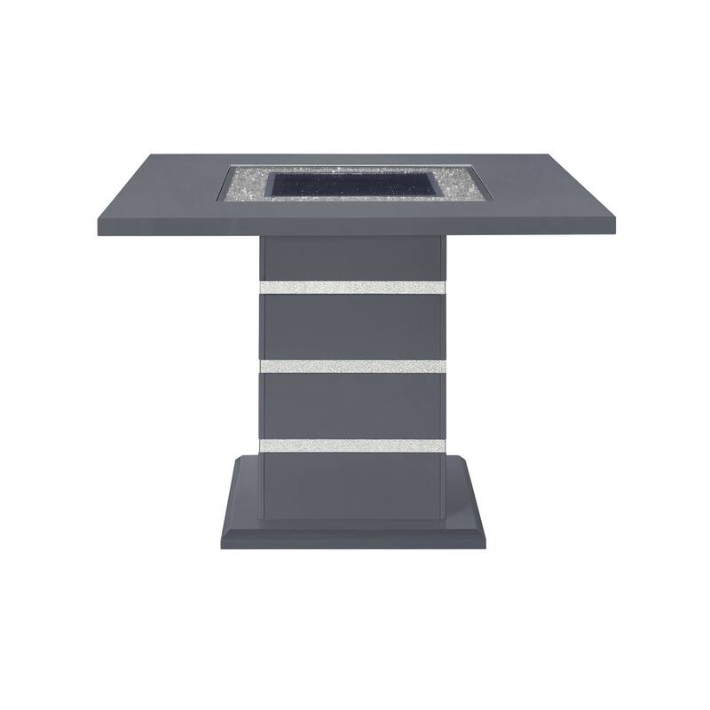 HomeRoots 47" Dark Gray Silver And Black Glass Faux Crystal And Wood Square Bar Table - 47.00 in. x 36.00 in. x 47.00 in.