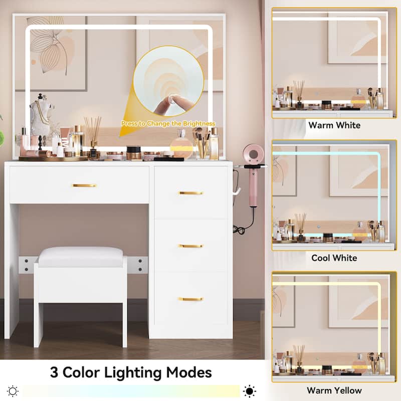 Vanity Desk Makeup Table Light Strip Mirror Dressing - 35.4"L x 15.7"W x 53.5"H