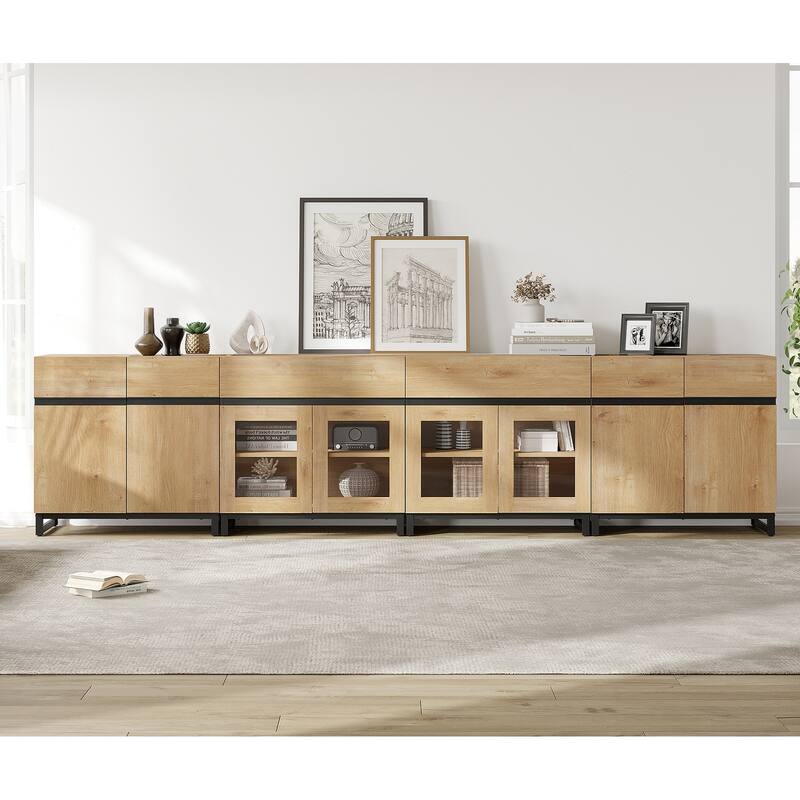 4 in 1 Dresser with 2 Drawers & Glass Doors, Adjustable Shelf, Modern Storage Cabinet and Closet Organizer for Bedroom