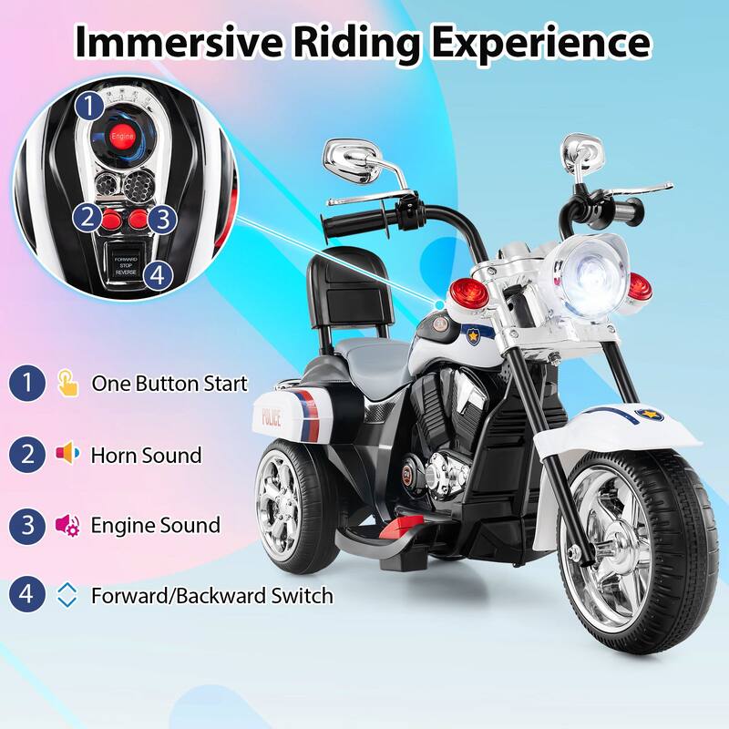 Gymax 6V Electric Kids Motorcycle 3-Wheel Ride On Toy w/ Adjustable