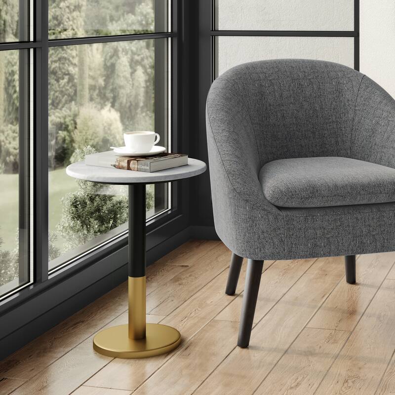 WYNDENHALL Ryan 16" Wide Modern Side Table in Genuine Marble and Iron - 15.7" d x 15.7" w x 21" h - White