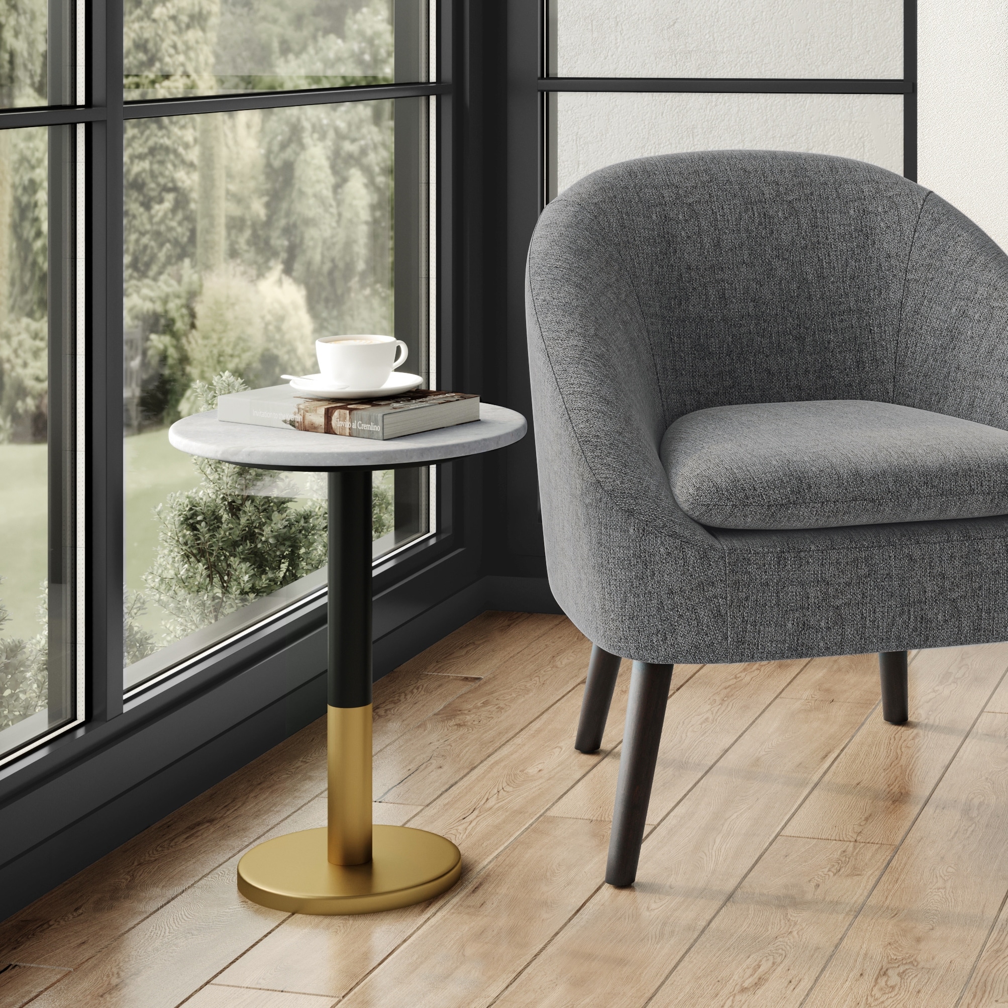 WYNDENHALL Ryan 16" Wide Modern Side Table in Genuine Marble and Iron - 15.7" d x 15.7" w x 21" h