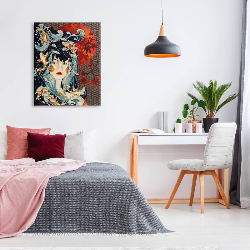 Stupell Regal Female Abstract Portrait Geometric Pattern Koi Fish Canvas Wall Art - Multi-Color