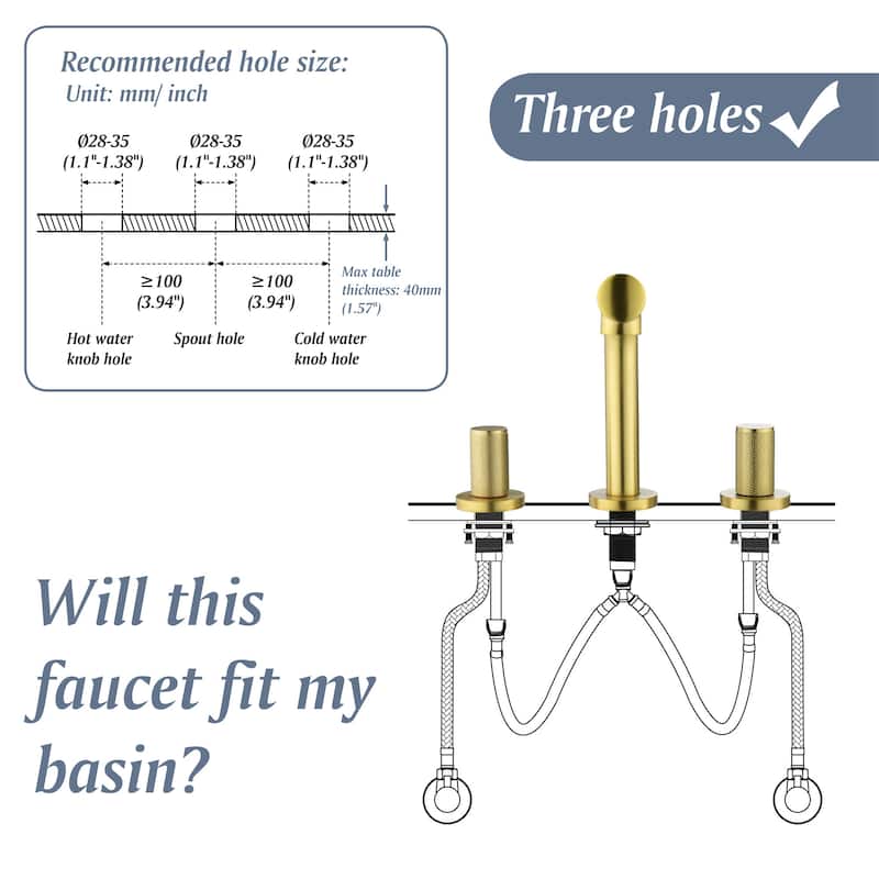 Three Holes Double Handle Rotating Bathroom Sink Faucet