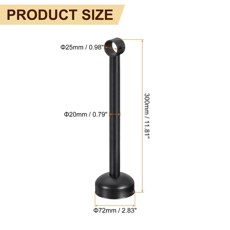 2 Set Ceiling Mount Curtain Rod Bracket, Stainless Steel Rod Holders - Black - Fit 0.98" - 11.81"L